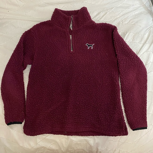 PINK Victoria's Secret Tops - VS Pink burgundy quarter zip sherpa